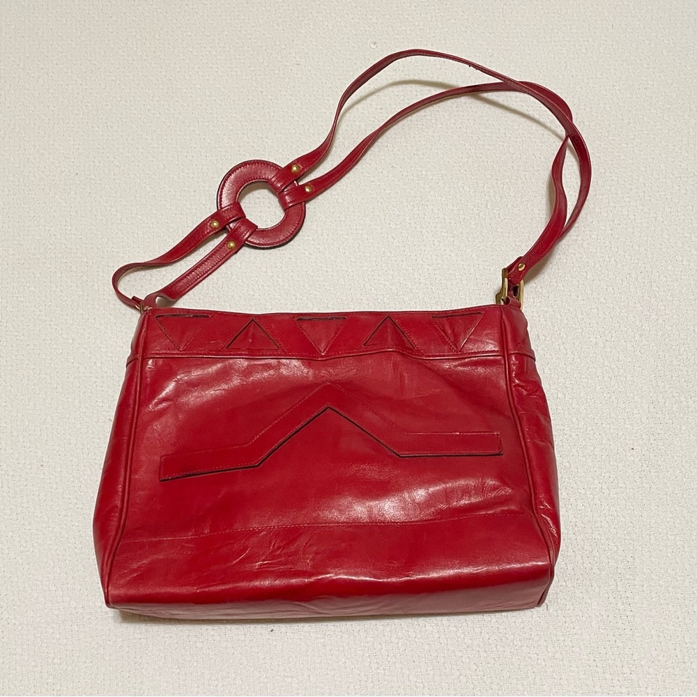Vintage Red Leather shoulder bag purse by Aldana, made in Italy